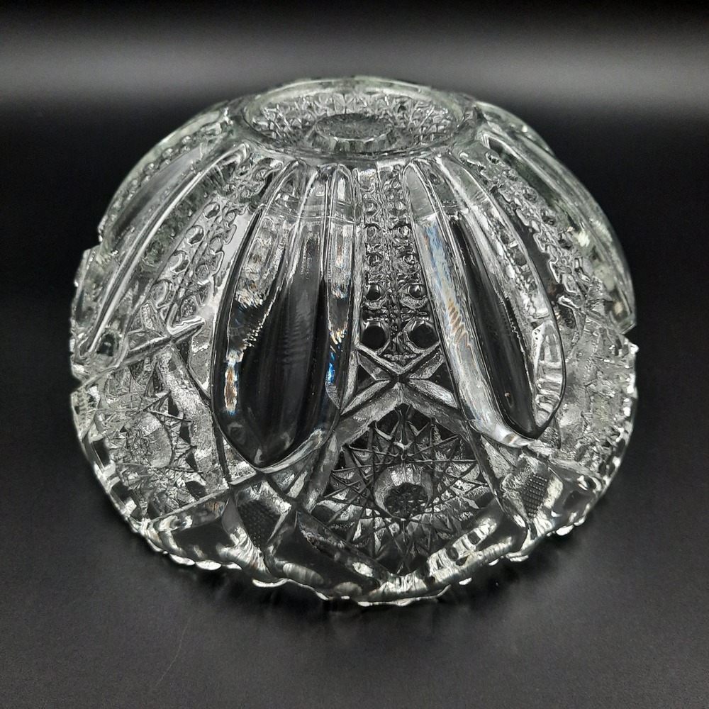Antique Manganese Pressed Glass Bowl – Early 1900s Starburst w/ Sawtooth Rim - Picture 4 of 7